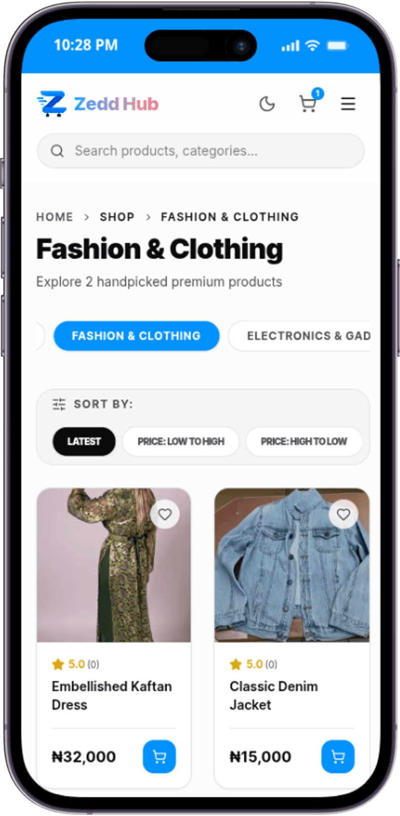 Fashion & Clothing products on a Zeddhub store